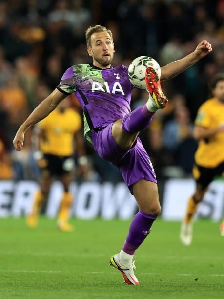 Harry Kane of Tottenham Hotspur con during the Carabao Cup Third Round match between Wolverhampton Wanderers and Tottenham Hotspur at Molineux on...