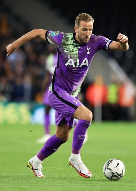 Harry Kane of Tottenham Hotspur runs with the ball during the Carabao Cup Third Round match between Wolverhampton Wanderers and Tottenham Hotspur at...