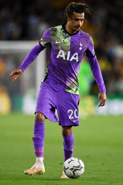 Dele Alli of Tottenham Hotspur on the ball during the Carabao Cup Third Round match between Wolverhampton Wanderers and Tottenham Hotspur at Molineux...