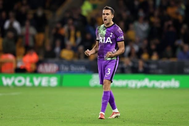 Sergio Reguilon of Tottenham Hotspur celebrates after scoring a penalty in the penalty shoot out during the Carabao Cup Third Round match between...
