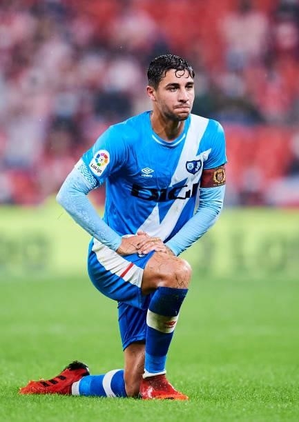Santi Comesana of Rayo Vallecano reacts during the La Liga Santander match between Athletic Club and Rayo Vallecano at San Mames Stadium on September...