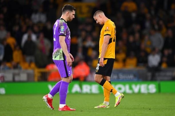 Leander Dendoncker of Wolverhampton Wanderers reacts after missing his kick in the penalty shootout during the Carabao Cup Third Round match between...