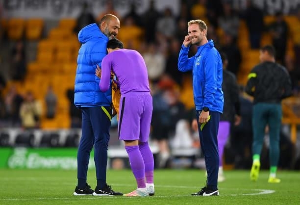 Nuno Espirito Santo, Manager of Tottenham Hotspur celebrates with Heung-Min Son of Tottenham Hotspur after victory in the Carabao Cup Third Round...