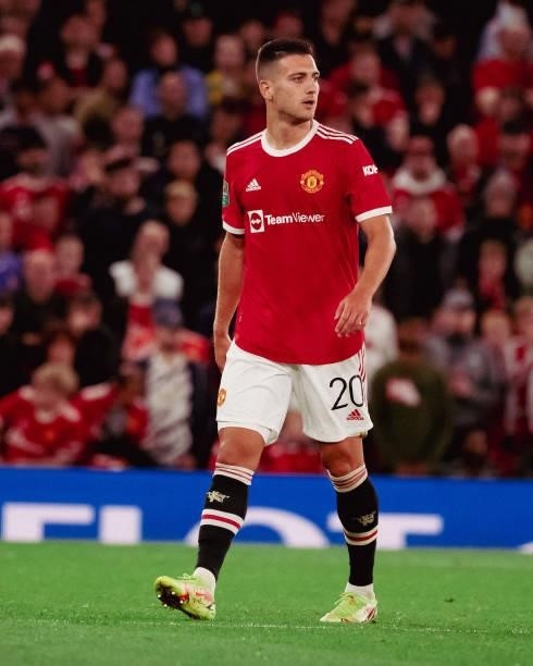 Diogo Dalot of Manchester United in action during the Carabao Cup Third Round match between Manchester United and West Ham United at Old Trafford on...