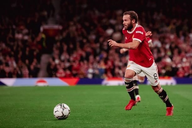 Juan Mata of Manchester United in action during the Carabao Cup Third Round match between Manchester United and West Ham United at Old Trafford on...