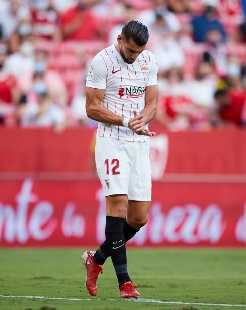 Rafa Mir of Sevilla FC looks on during the La Liga Santander match between Sevilla FC and Valencia CF at Estadio Ramon Sanchez Pizjuan on September...