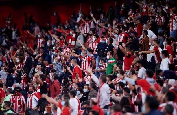 Supporters of Athletic Club Bilbao during the La Liga Santander match between Athletic Club and Rayo Vallecano at San Mames Stadium on September 21,...