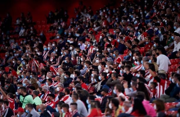 Supporters of Athletic Club Bilbao during the La Liga Santander match between Athletic Club and Rayo Vallecano at San Mames Stadium on September 21,...