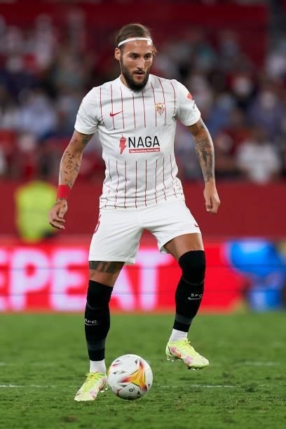 Nemanja Gudelj of Sevilla FC controls the ball during the La Liga Santander match between Sevilla FC and Valencia CF at Estadio Ramon Sanchez Pizjuan...