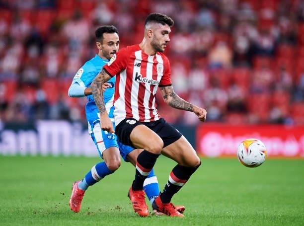 Unai Nunez of Athletic Club duels for the ball with Alvaro Garcia of Rayo Vallecano during the La Liga Santander match between Athletic Club and Rayo...