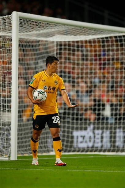 Hee-Chan Hwang of Wolverhampton Wanderers looks on during the Carabao Cup Third Round match between Wolverhampton Wanderers and Tottenham Hotspur at...