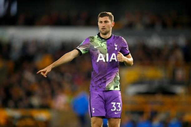 Ben Davies of Tottenham Hotspur reacts during the Carabao Cup Third Round match between Wolverhampton Wanderers and Tottenham Hotspur at Molineux on...