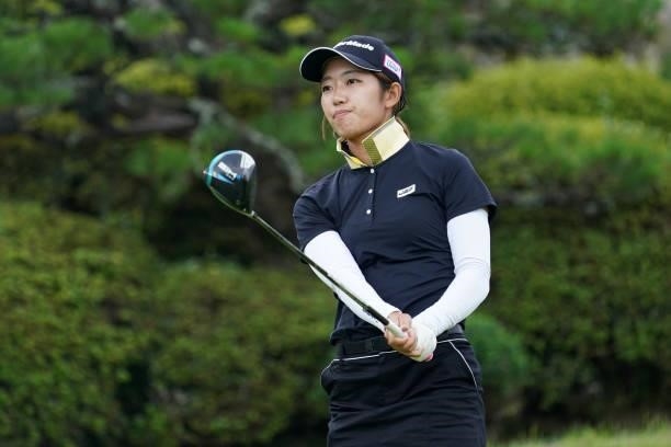 Erina Nakanishi of Japan hits her tee shot on the 10th hole during the first round of the Chugoku Shimbun Chupea Ladies Cup at the Geinan Country...