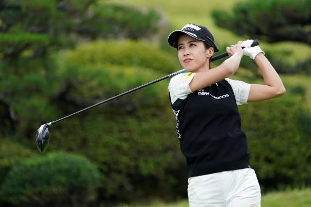 Mami Kagasono of Japan hits her tee shot on the 10th hole during the first round of the Chugoku Shimbun Chupea Ladies Cup at the Geinan Country Club...