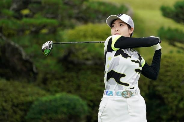 Miyari Honda of Japan hits her tee shot on the 10th hole during the first round of the Chugoku Shimbun Chupea Ladies Cup at the Geinan Country Club...