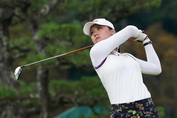 Nook Sukapan of Thailand hits her tee shot on the 1st hole during the first round of the Chugoku Shimbun Chupea Ladies Cup at the Geinan Country Club...