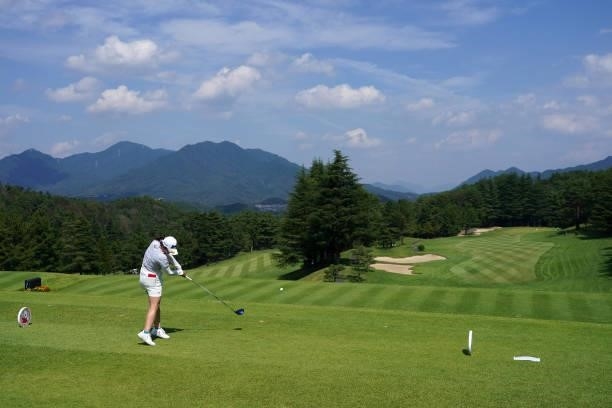 Eriko Kobashi of Japan hits her tee shot on the 10th hole during the first round of the Chugoku Shimbun Chupea Ladies Cup at the Geinan Country Club...