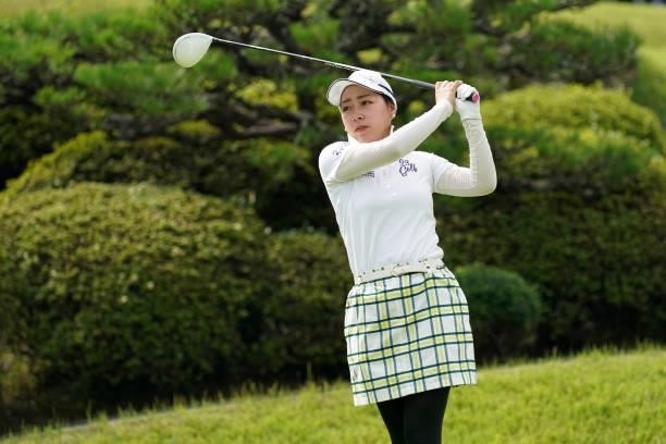 Rikako Sakashita of Japan hits her tee shot on the 10th hole during the first round of the Chugoku Shimbun Chupea Ladies Cup at the Geinan Country...