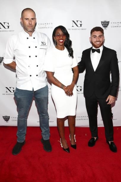 Yoav Schverd, Natalie Ye and Ronnie Benarie attend the The Nightfall Group Collaborates With The BHCC For A Black Tie Event on September 22, 2021 in...