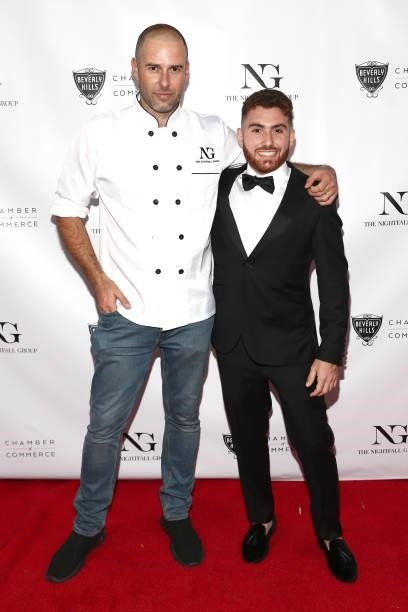 Yoav Schverd and Ronnie Benarie attend the The Nightfall Group Collaborates With The BHCC For A Black Tie Event on September 22, 2021 in Beverly...