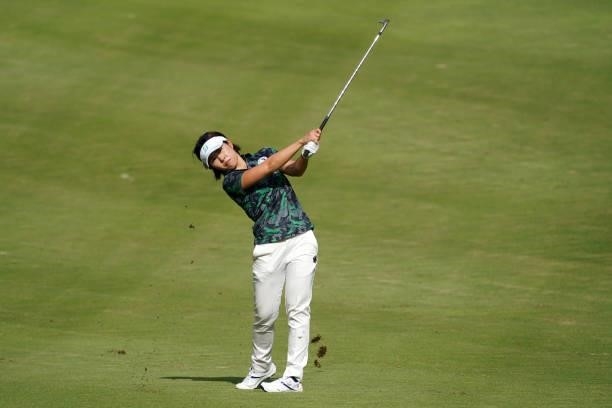 Yoko Ogawa of Japan h3 during the first round of the Chugoku Shimbun Chupea Ladies Cup at the Geinan Country Club on September 23, 2021 in...