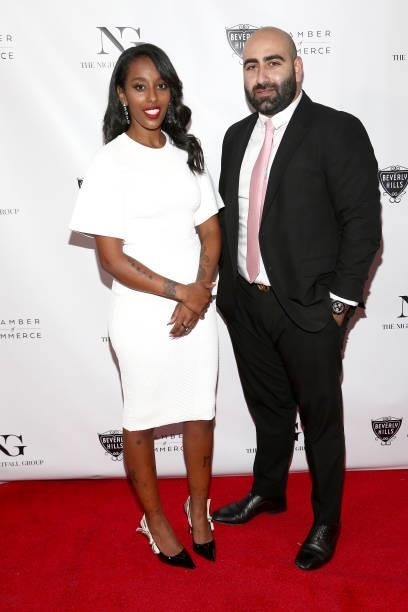 Natalie Ye and Nathan Nissani attend the The Nightfall Group Collaborates With The BHCC For A Black Tie Event on September 22, 2021 in Beverly Hills,...