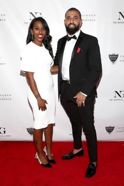 Natalie Ye and Chafik Oussemgane attend the The Nightfall Group Collaborates With The BHCC For A Black Tie Event on September 22, 2021 in Beverly...