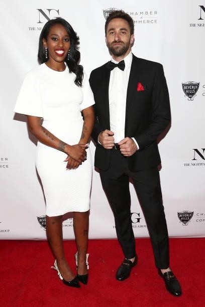 Natalie Ye and Michael Brushin attend the The Nightfall Group Collaborates With The BHCC For A Black Tie Event on September 22, 2021 in Beverly...