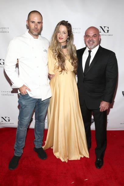 Yoav Schverd, Tal and Todd Johnson attend the The Nightfall Group Collaborates With The BHCC For A Black Tie Event on September 22, 2021 in Beverly...