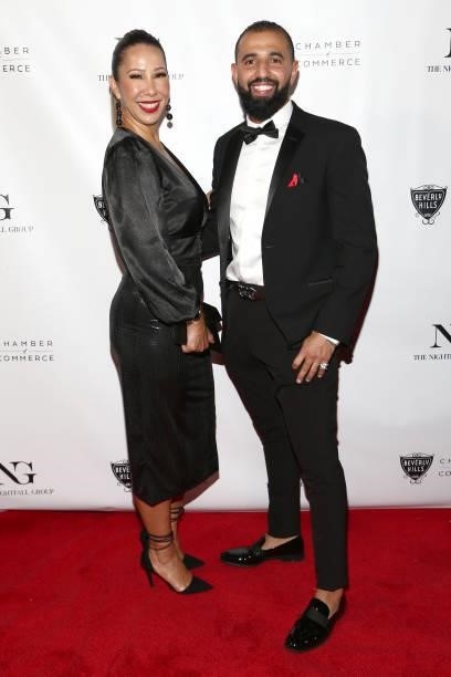 Miriam Silva and Chafik Oussemgane attend the The Nightfall Group Collaborates With The BHCC For A Black Tie Event on September 22, 2021 in Beverly...