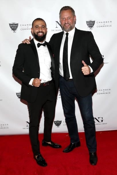 Chafik Oussemgane and guest attend the The Nightfall Group Collaborates With The BHCC For A Black Tie Event on September 22, 2021 in Beverly Hills,...