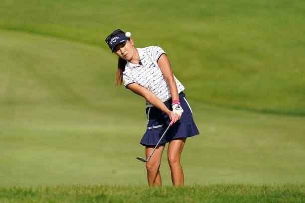 Hikari Fujita of Japan chips onto the 18th green during the first round of the Chugoku Shimbun Chupea Ladies Cup at the Geinan Country Club on...