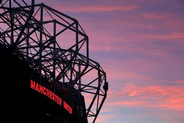 General view outside Old Trafford as the sun sets prior to the Carabao Cup Third Round match between Manchester United and West Ham United at Old...