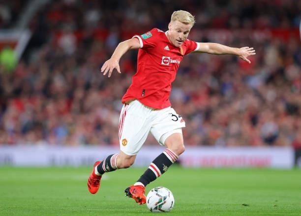 Donny van de Beek of Manchester United during the Carabao Cup Third Round match between Manchester United and West Ham United at Old Trafford on...