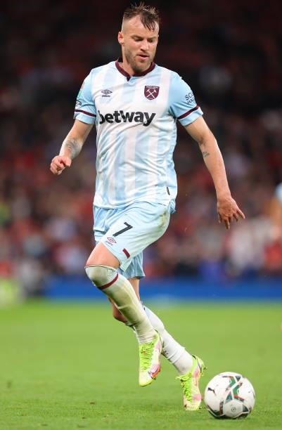 Andriy Yarmolenko of West Ham United runs with the ball during the Carabao Cup Third Round match between Manchester United and West Ham United at Old...