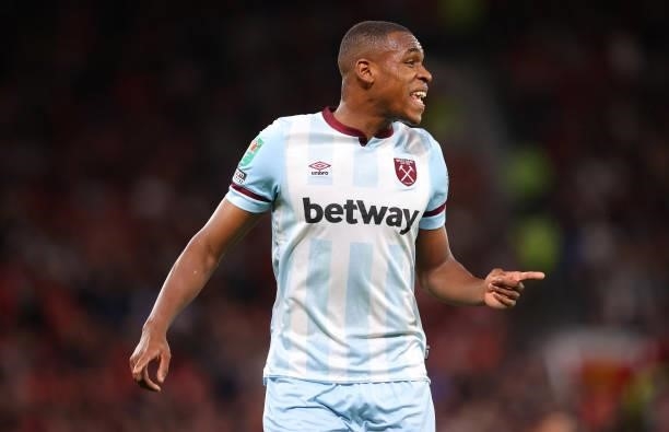Issa Diop of West Ham United during the Carabao Cup Third Round match between Manchester United and West Ham United at Old Trafford on September 22,...