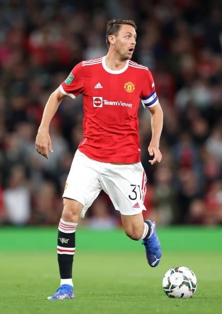 Nemanja Matic of Manchester United runs with the ball during the Carabao Cup Third Round match between Manchester United and West Ham United at Old...