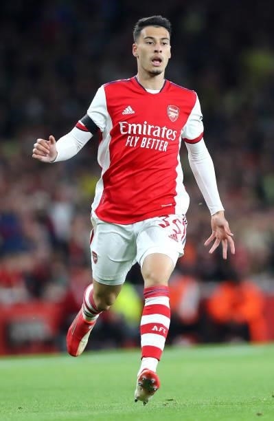Gabriel Martinelli of Arsenal during the Carabao Cup Third Round match between Arsenal and AFC Wimbledon at Emirates Stadium on September 22, 2021 in...