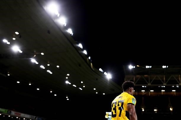 Adama Traore of Wolverhampton Wanderers looks on during the Carabao Cup Third Round match between Wolverhampton Wanderers and Tottenham Hotspur at...