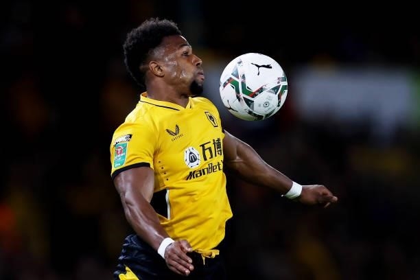 Adama Traore of Wolverhampton Wanderers controls the ball during the Carabao Cup Third Round match between Wolverhampton Wanderers and Tottenham...