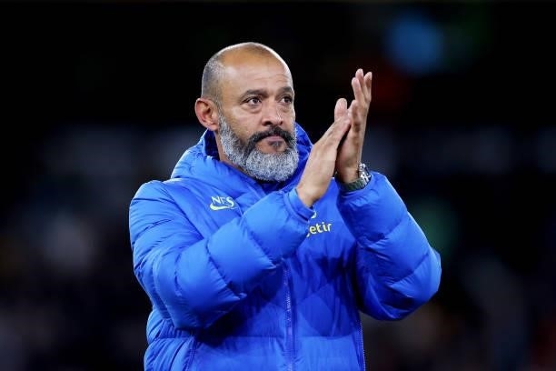 Nuno Espirito Santo, Manager of Tottenham Hotspur applauds fans following the Carabao Cup Third Round match between Wolverhampton Wanderers and...