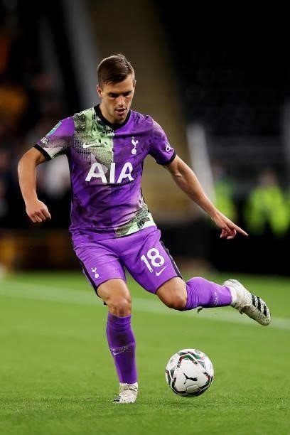 Giovani Lo Celso of Tottenham Hotspur controls the ball during the Carabao Cup Third Round match between Wolverhampton Wanderers and Tottenham...
