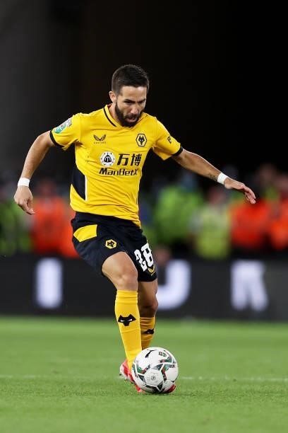 Joao Moutinho of Wolverhampton Wanderers runs with the ball during the Carabao Cup Third Round match between Wolverhampton Wanderers and Tottenham...