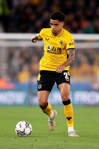 Ki-Jana Hoever of Wolverhampton Wanderers runs with the ball during the Carabao Cup Third Round match between Wolverhampton Wanderers and Tottenham...