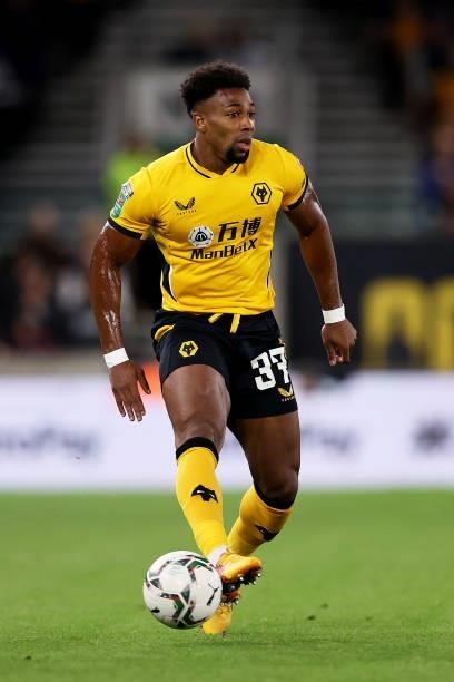 Adama Traore of Wolverhampton Wanderers runs with the ball during the Carabao Cup Third Round match between Wolverhampton Wanderers and Tottenham...