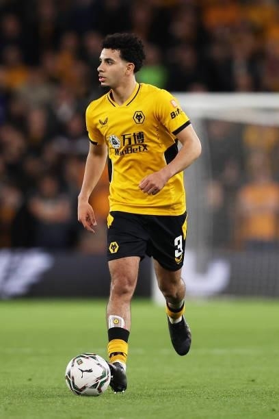 Rayan Ait-Nouri of Wolverhampton Wanderers runs with the ball during the Carabao Cup Third Round match between Wolverhampton Wanderers and Tottenham...
