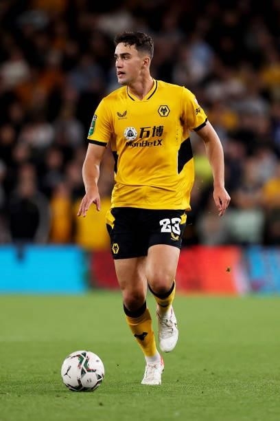 Maximilian Kilman of Wolverhampton Wanderers runs with the ball during the Carabao Cup Third Round match between Wolverhampton Wanderers and...