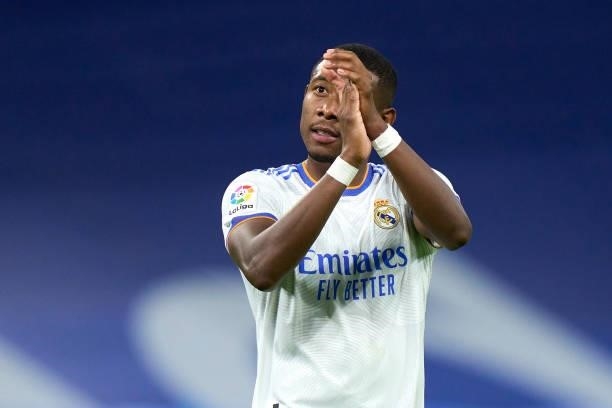 David Alaba of Real Madrid CF aknowledges the fans after the game during the La Liga Santander match between Real Madrid CF and RCD Mallorca at...