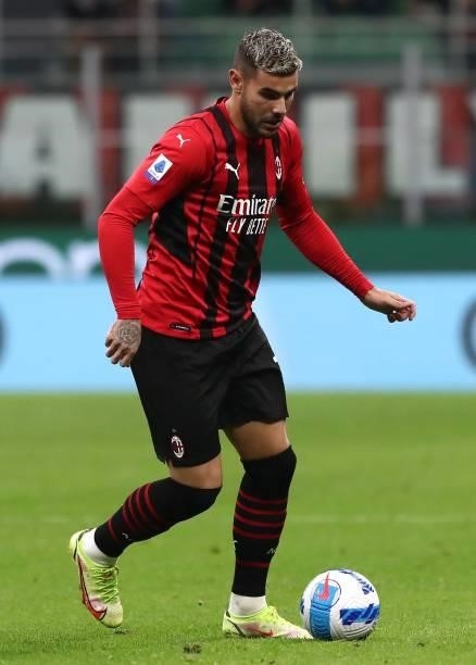 Theo Hernandez of AC Milan in action during the Serie A match between AC Milan and Venezia FC at Stadio Giuseppe Meazza on September 22, 2021 in...