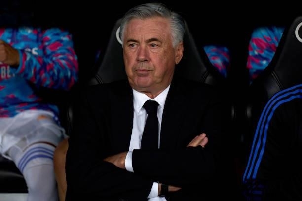 Ancelotti head Coach of Real Madrid CF looks on prior the game during the La Liga Santander match between Real Madrid CF and RCD Mallorca at Stadium...